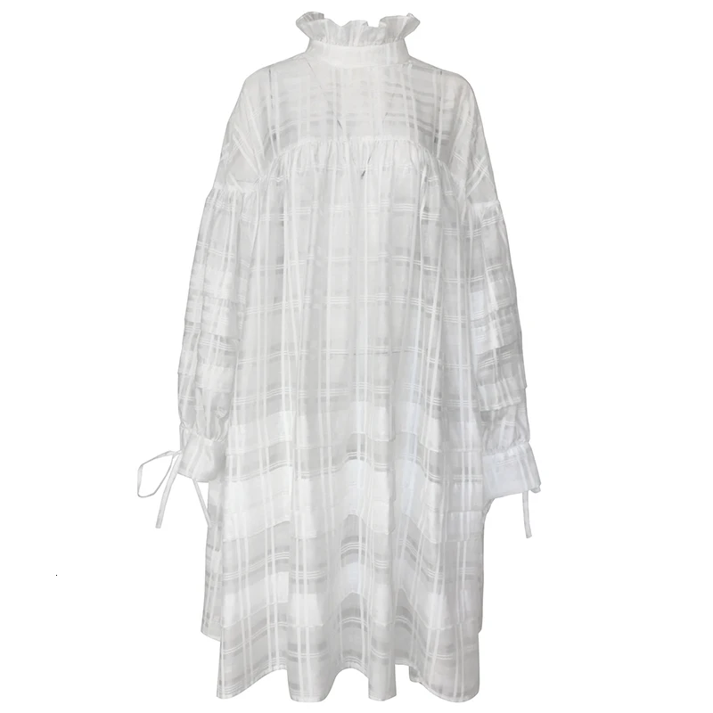 

Korea Fashion Casual Two Pieces Dress Women Spring Summer 2020 New Dress Female White Lantern Long Sleeve Women Clothing B524