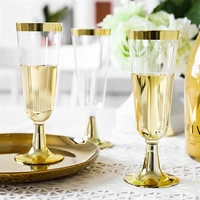 5 5 oz 150ml plastic gold rimmed champagne flutes transparent wedding cups heavy duty fancy party glass drinking utensils 12pcs