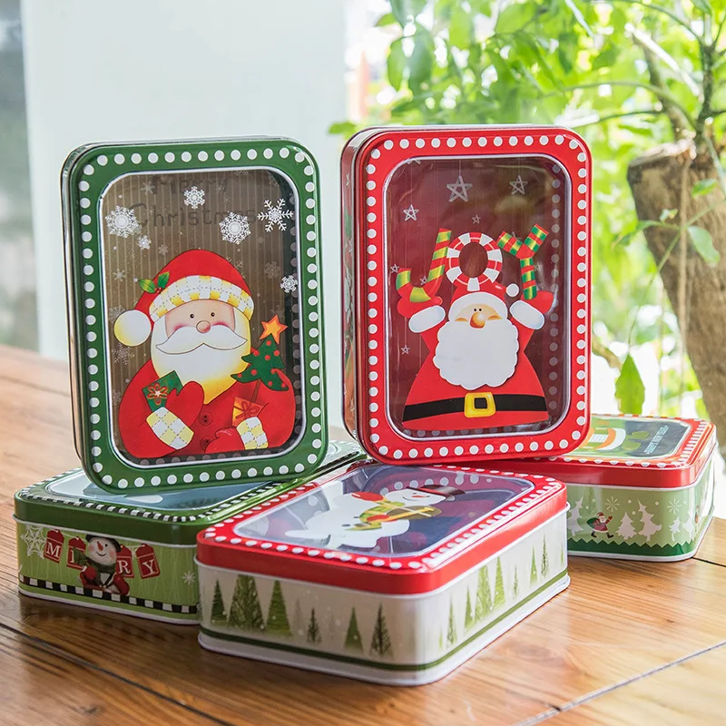

New Year Gift Packaging Tin Box Merry Christmas Santa Claus Snowmen With Clear Window Party Event Candy Cookies Favors