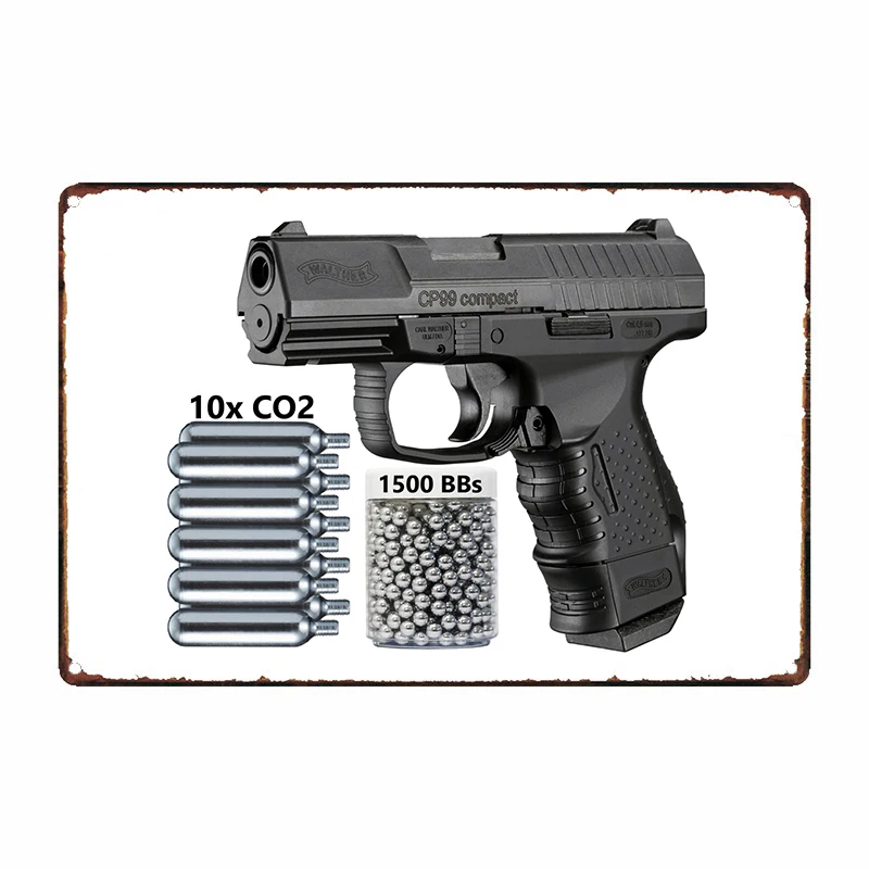 

Umarex Walther Cp99 Compact - Blowback Co2 .177 CAL BB Gun Air Pistol - 345 FPS Wall Tin Sign Metal Poster Metal Plaque Tin Sign