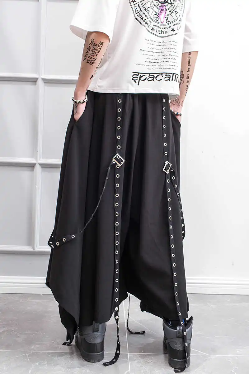 

Pants Men Yamamoto Style Men's And Women's Culottes Rivet Ribbon Decoration Loose Wide-leg Pants, Hairdresser Spring And Summer