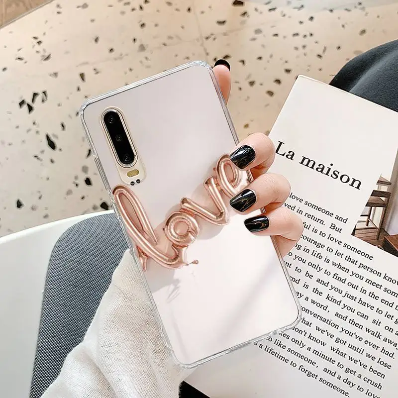 

Glitter Gold Love Rose Phone Case Transparent for Samsung A71 S9 10 20 HUAWEI p30 40 honor 10i 8x xiaomi note 8 Pro 10t 11