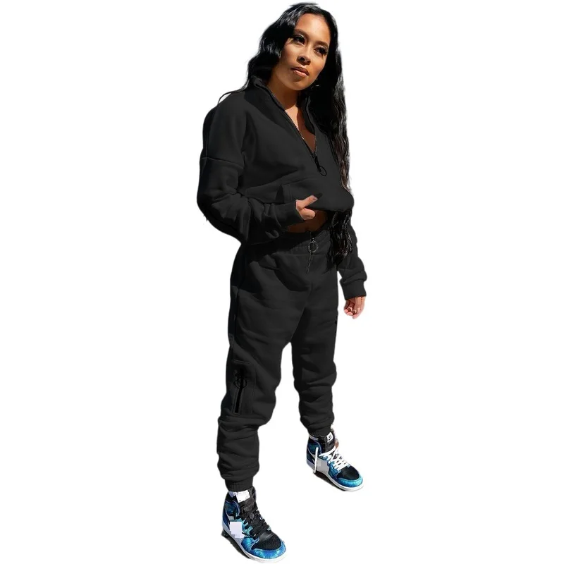 

survetement femme ensemble 2 pieces Zipper stand collar sweatshirt+full pants solid tracksuit,sweat suits women matching sets