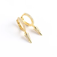 punk style genuine sterlling silver 925 pave zircon stone spike hiphop girl small huggie hoop earrings for women daily jewelry