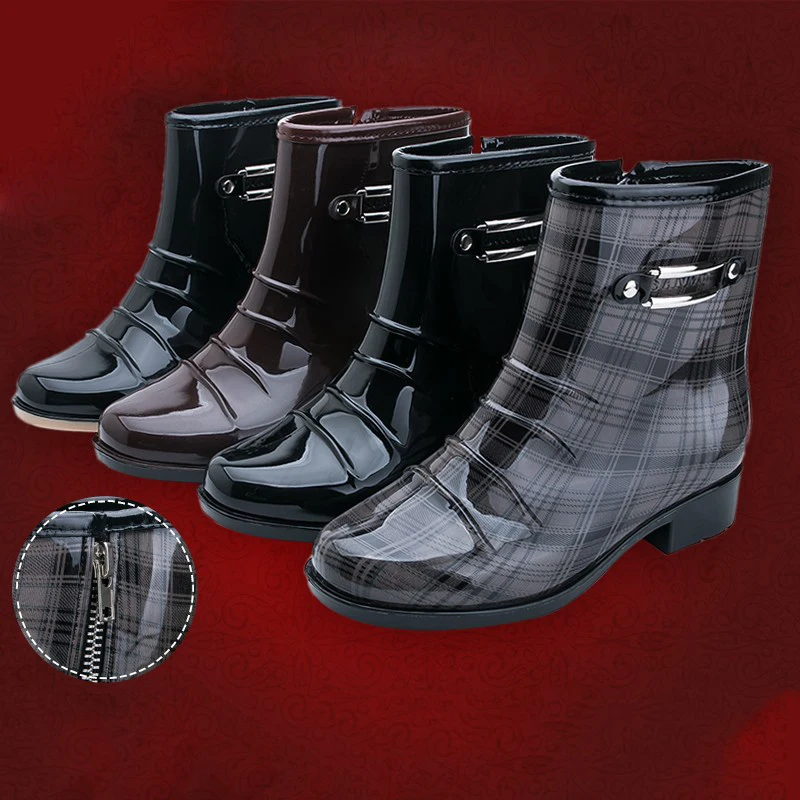 Black Rubber Rain Boots Women wellies PVC Gumboots Vamp Sole Galoshes Rainboots Round Toe Slip On|bota feminina|rainboots womenboots rain |