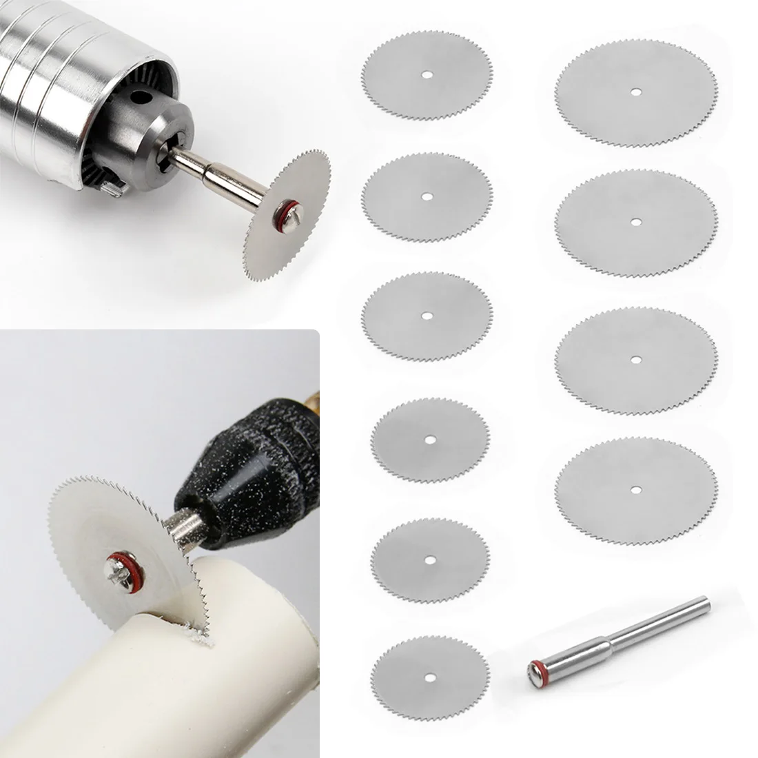 

10pcs Wood Saw Blade Disc + 1 x Rod for Cutter Rotary Cutting Tool Wood Cutting Discs Mini Circular Saw Blade