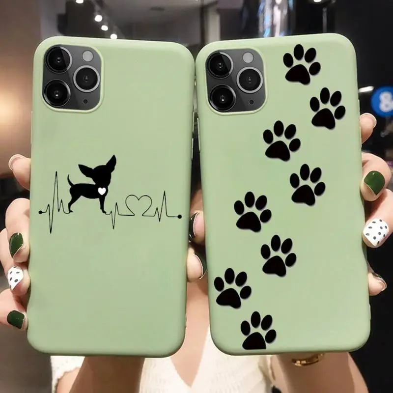 

Best Friends Dog Paw Phone Case For Iphone 6 6s 7 8 Plus XR X XS XSmax 11 12 Pro Mini Max Candy Green Silicone Cover