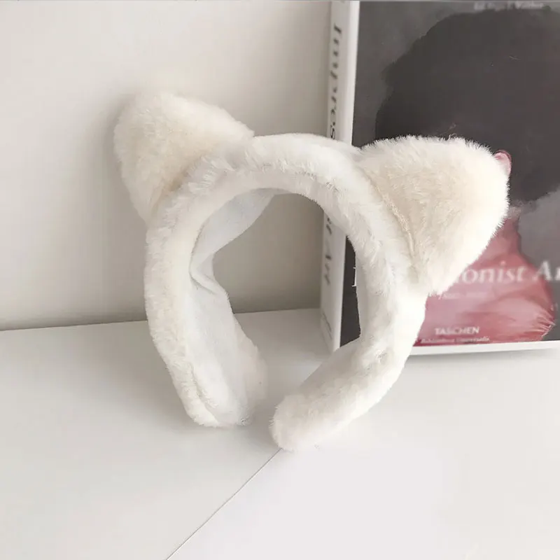 

Korean Cute Cat Ears Headband Solid Color Coral Fleece Hair Hoop Soft Plush Wide Brimmed Head Hoop Sweet Women Hair Bands 2021