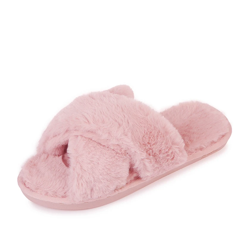 

Warm Fluffy Slippers Women Cozy Faux FurCross Indoor Floor Slides Flat Soft Furry Shoes Ladies Female Celebrities Flip Flopsades