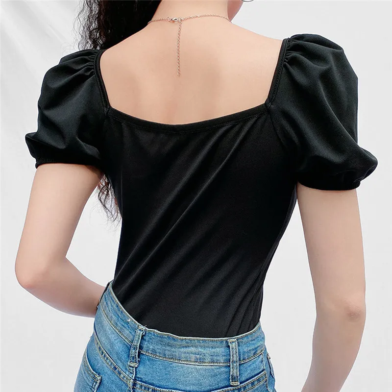 Винтажная Женская забавная футболка с пышными короткими рукавами топы футболки