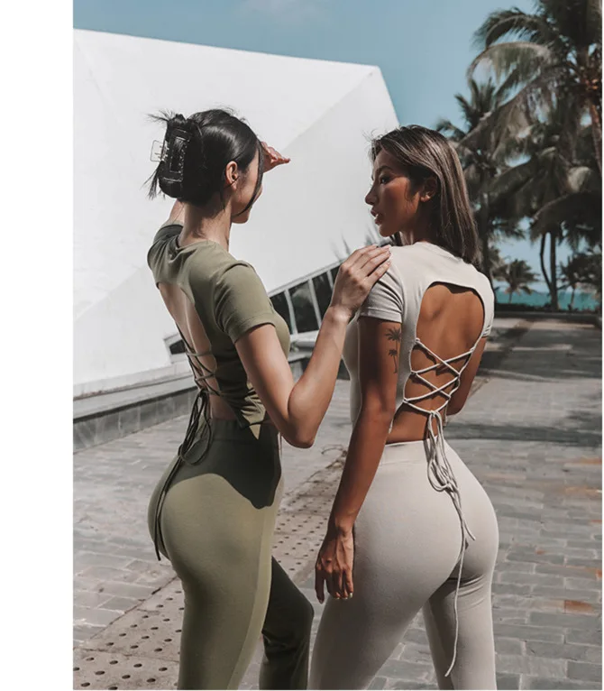 

Модная одежда для йоги на бретельках с красивой спинкой с коротким рукавом для женщин с нагрудной подушкой спортивный облегающий топ для фи...