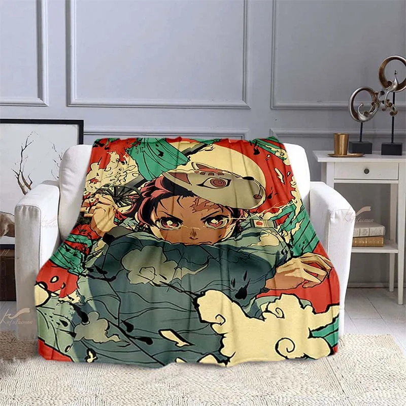 

Demon Slayer Throw Blanket Print Warm Flannel Anime Kimetsu no Yaiba Tanjirou Nezuko Blankets for Fans Sofa Bed blankets