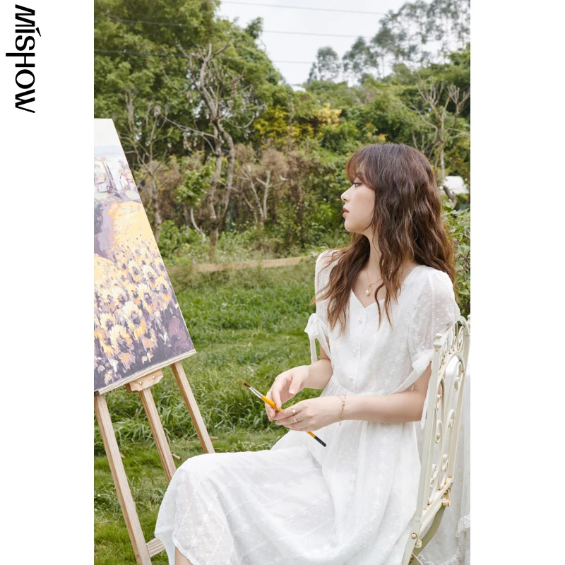 

Платье женское летнее однотонное с V-образным вырезом и высокой талией