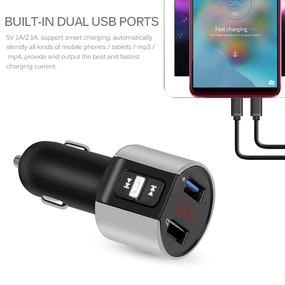 Автомобильное зарядное устройство Kebidu с двумя USB-портами FM-передатчик цифровым