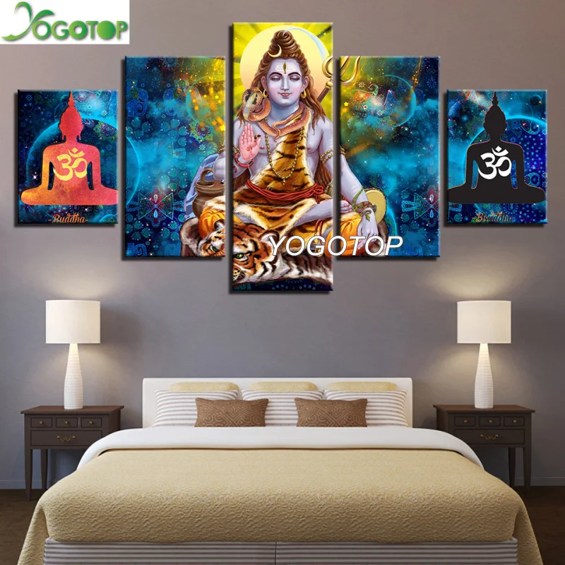 

diy Diamond Painting puzzle 5D Full Square/Round Drill Mosaic Diamant Embroidery Home Decor Hindu God Lord Shiva 5 Pieces ML1178