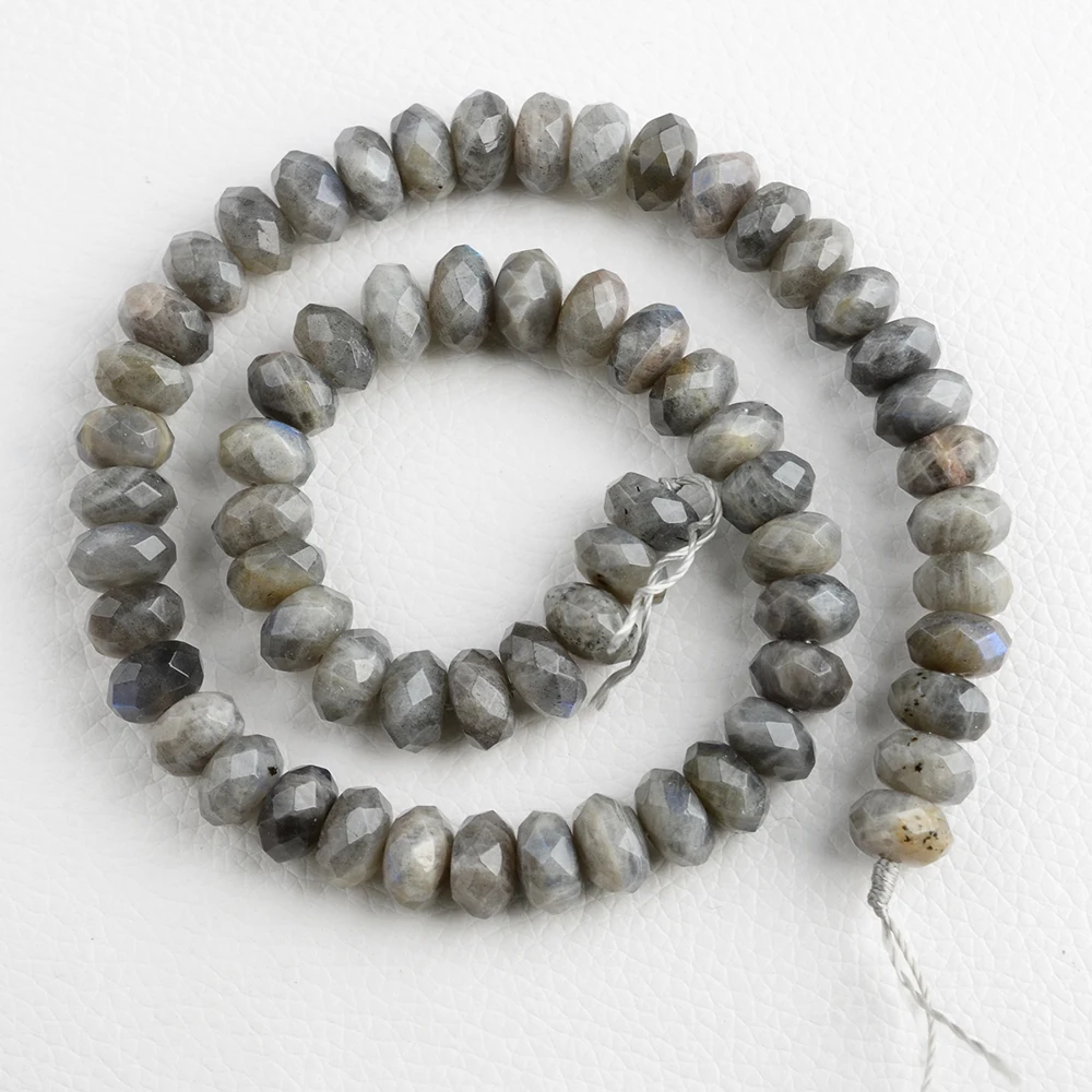 

Natural Light Gray Labradorite Faceted Rondelle 6x10mm Beads Rainbow 15" Strand