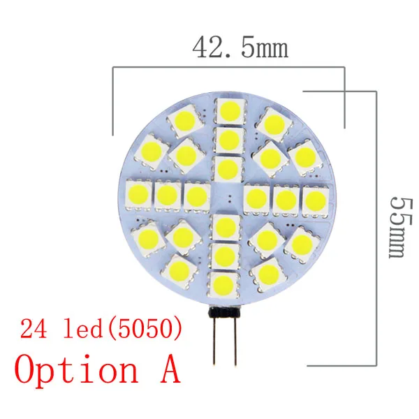 Option A 24LED 4.8W Для детей возрастом от 1 до W 5W G4 светодиодный 5050 SMD 180 градусов белый для морского отдыха светодиодное освещение RV лампы AC/DC 12V 6/9/12/24 светодиодный s - Испускаемый цвет: Option A 24LED 4.8W