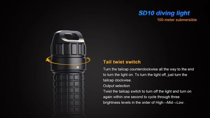 FENIX SD10 930 Люмен Cree XM-L2(T6) нейтральный белый светодиод фонарик для дайвинга питание от одного 18650 или двух батарей CR123A