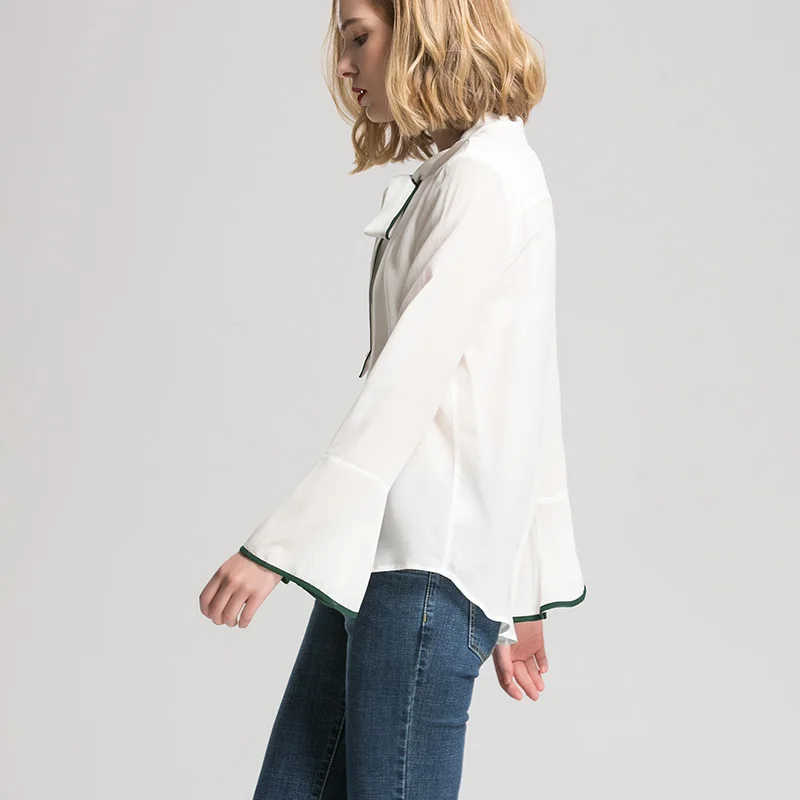 Женская футболка с длинным рукавом бабочкой из натурального шелка бантом