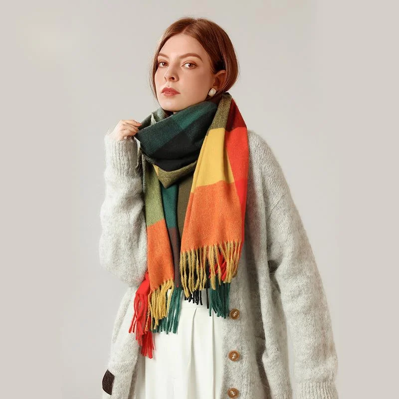 

2021 Women Winter Scarf Plaid Warm Soft Bandana Women's Scarves Echarpe Femme Hiver Luxe Tassel Female Foulard Bufandas