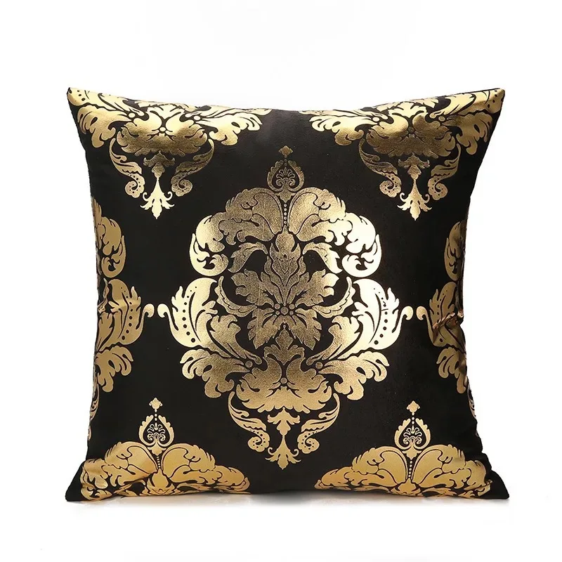 

Black Gold Bronzing Pattern Decorative Pillow Case Nordic Luxury Geometric Maple Leaf Cushion Sofa Cover Home Living Room Decor