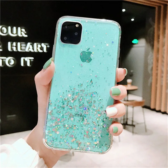 Синий Lovebay блестящий чехол с блестками для iphone 11, 8, 7 Plus, 6, 6 S, прозрачный мягкий чехол из ТПУ для iphone 11 Pro, X, XR, XS Max, задняя крышка - Цвет: Синий