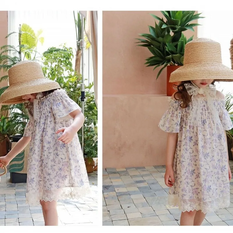 

2020 Summer 2-12Y Baby Girls Dress Flower Dress Party Holiday Beach Dress for Girls Baby Straplees Sundress CL421