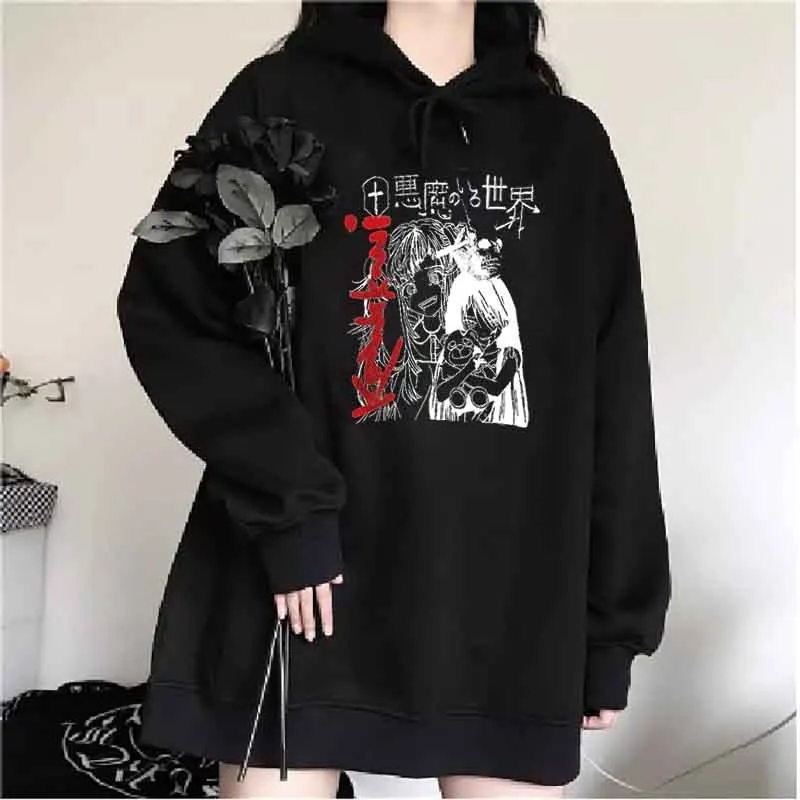 

Autumn and winter new hoodie plus fleece sweater, Japanese comic illustration, Harajuku style, casual all-match