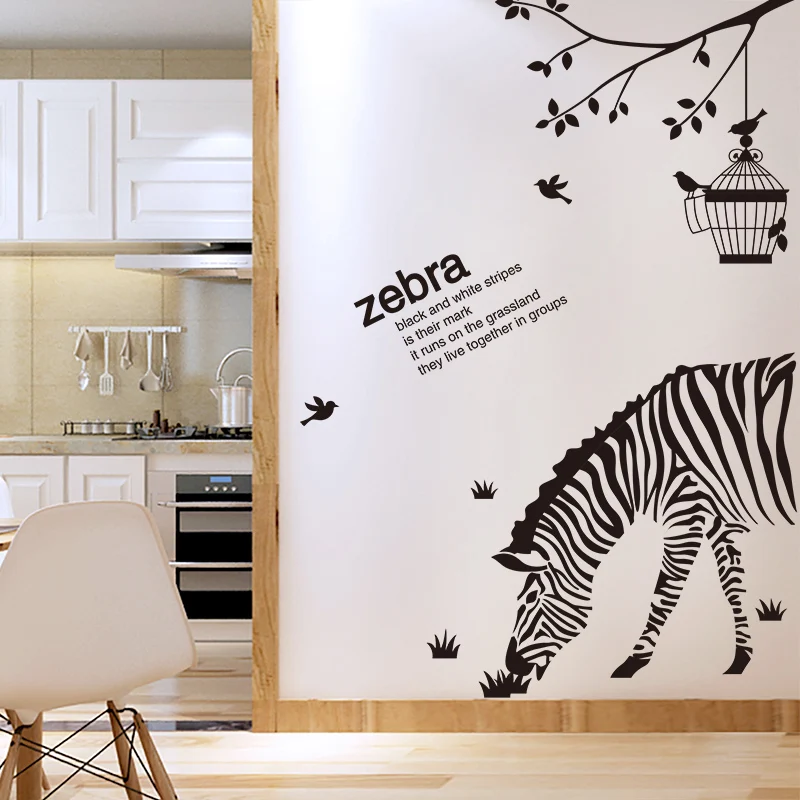 [SHIJUEHEZI] Горячая продажа черные зебровые птицы наклейки на стену DIY ветка дерева