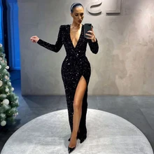 Yipeisha – robe longue de bal à paillettes, sans bretelles, tenue de spectacle, sirène, Sexy, grande taille  (2)