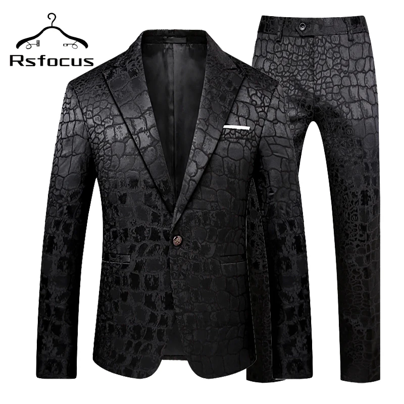 

Костюм свадебный мужской с крокодиловым узором, приталенный силуэт, пиджак и брюки, черного цвета, TZ317