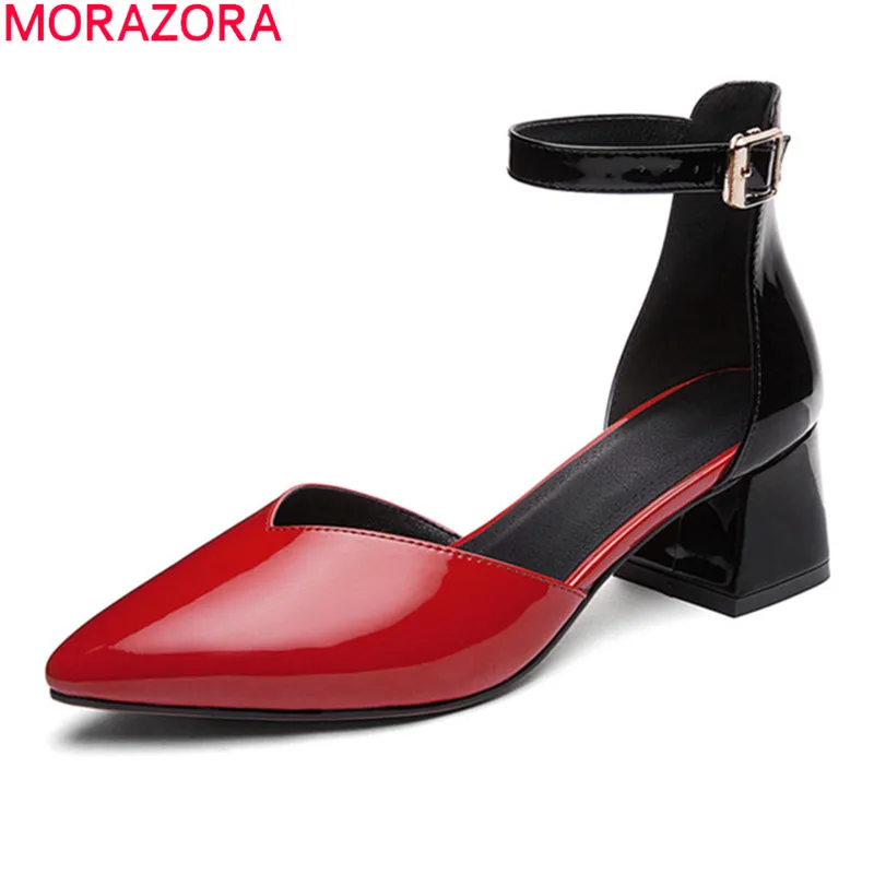 Женские туфли с ремешком на щиколотке MORAZORA черные вечерние квадратном каблуке