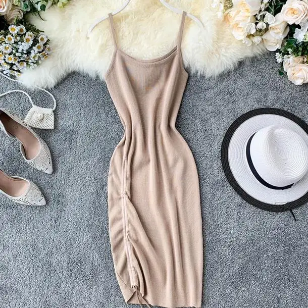 2019 Summer Retro Knitted Dress Women Stertch Bodycon Korean Mini Dresses Sleeveless Pleated High Waist Vestido AE824 | Женская одежда