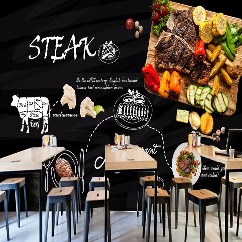 

Drop Shipping Wallpaper 3d European American Hand Painted Blackboard Coffee Shop Western Restaurant Wallpaper Fruit Shop Mural
