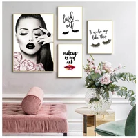 fashion canvas art beauty makeup girl painting red lip poster eyelash decor posters wall picture for living room no frame