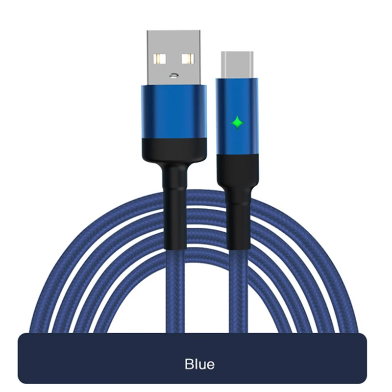 Blue Usb type-C кабель для быстрой зарядки Micro зарядное устройство Шнур для освещения Microusb USB-C интеллектуальное отключение питания Кабели для зарядки мобильных телефонов - Тип штекера: Blue