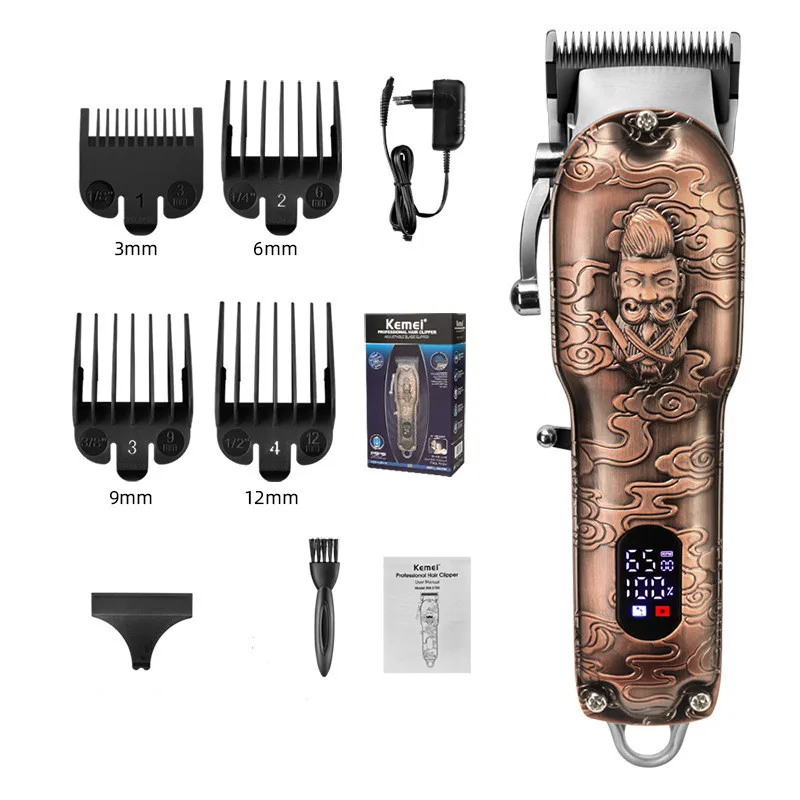 

kemei hair trimmer KM-3705 rechargeable hair clipper haircut machine beard trimmer10W powerful clipper metal body hair cutterLCD
