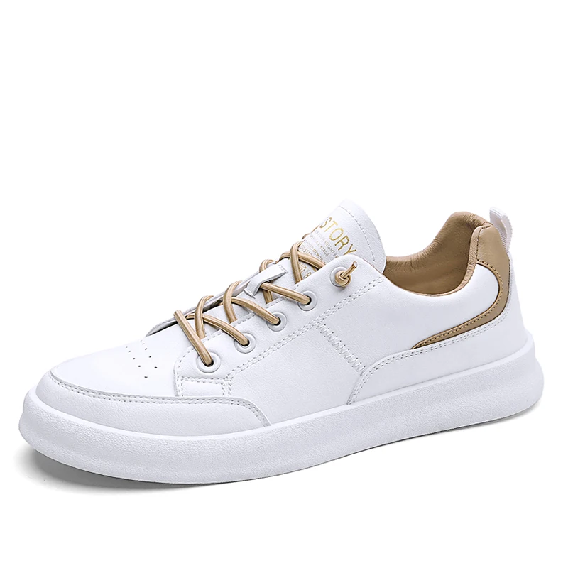 

White Microfiber Men's Casual Shoes Outdoor jogging Lace Up Men's Sport Shoes Young Men's Trendy Flat Bottom Board Shoes