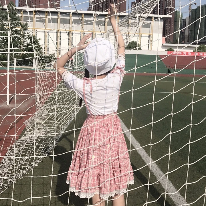 Kawaii Лолита юбка японский стиль 90 подростков мягкая Сестра Дейзи аппликации кружева лоскутное рюшами Сарафан в клетку юбки