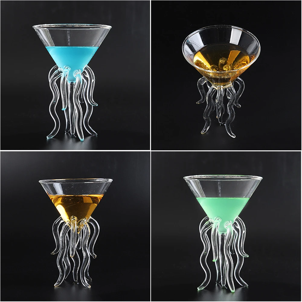 

1PC 100ML Creative Octopus Cocktail Glass Transparent Jellyfish Glass Cup Juice Glass Goblet Conical Wine Champagne Glass