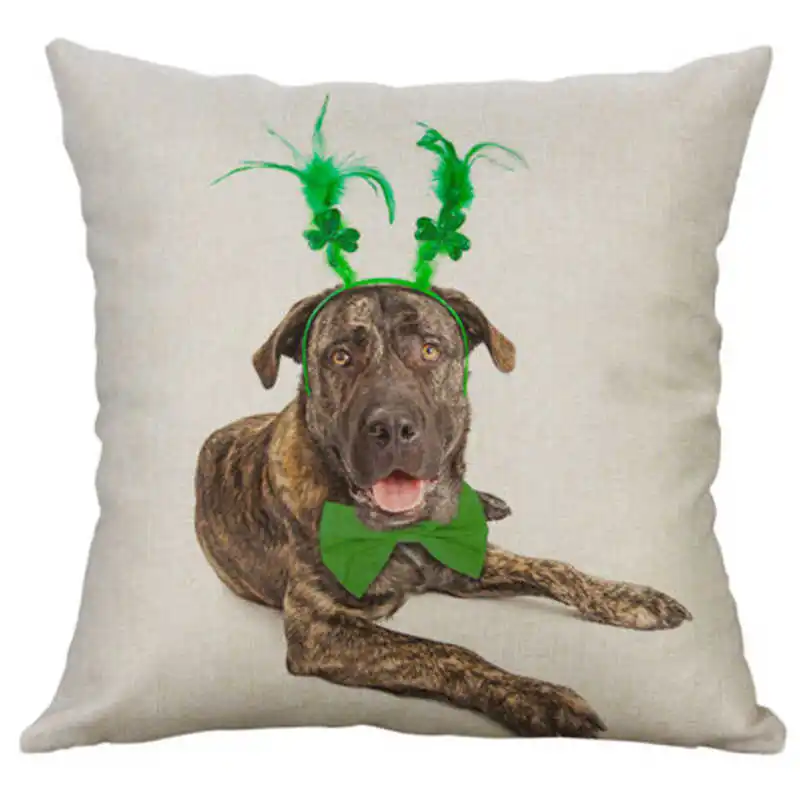 

Decor Cotton 18''St. Linen Print Cover Dog day Pillowcase Patrick's Home Cushion