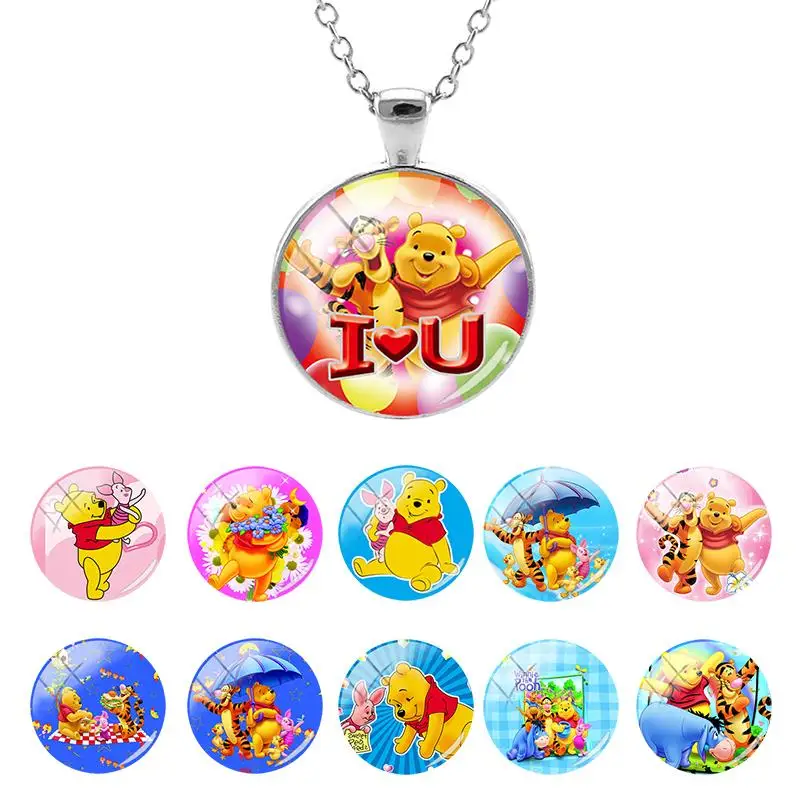 

Disney Pooh Bear Cute Animation Pattern Glass Dome Pendant Necklace for Girls Cabochon Jewelry Birthday Present Hot Sale WN337