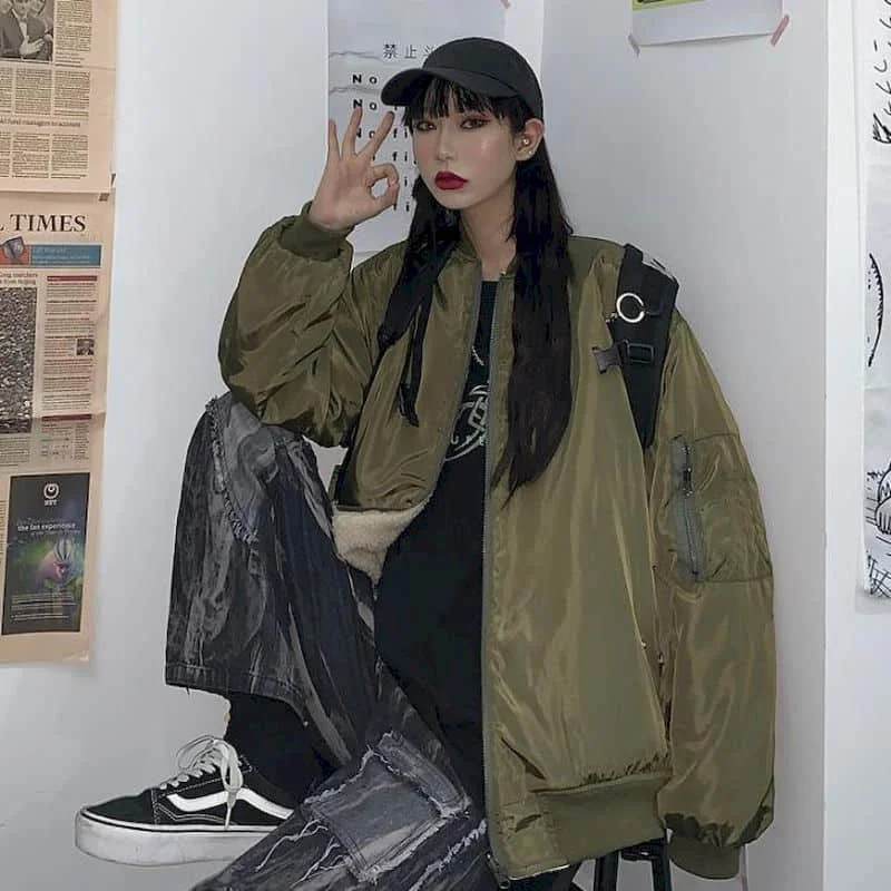 

Baseball Uniform Cotton-padded Jacket Women Positive Negative Wear Coat New Thick Lamb Wool Loose Korean Version Student Trend