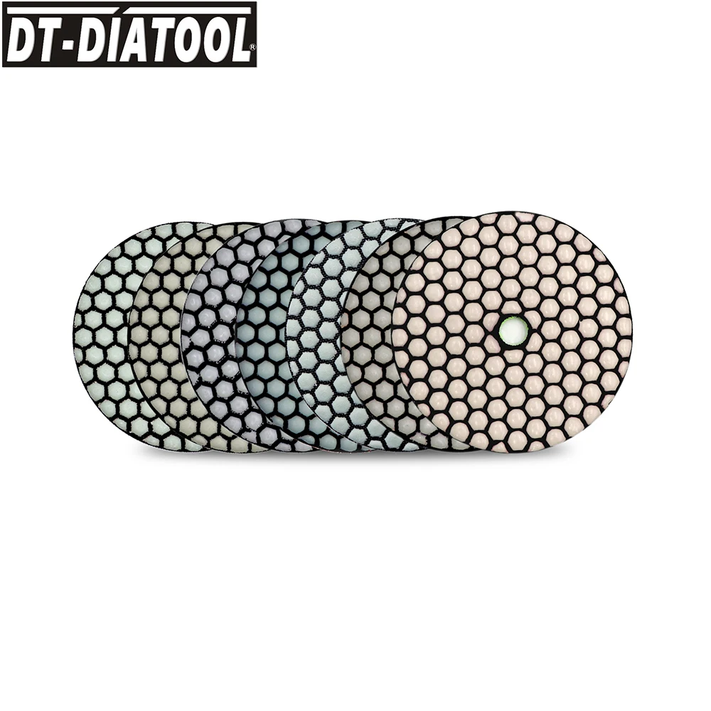 

DT-DIATOOL 7pcs/set Dry Diamond Resin Bond Polishing Pads For Granite Marble Flexible Sanding Griding Disc Dia 4inch/100mm