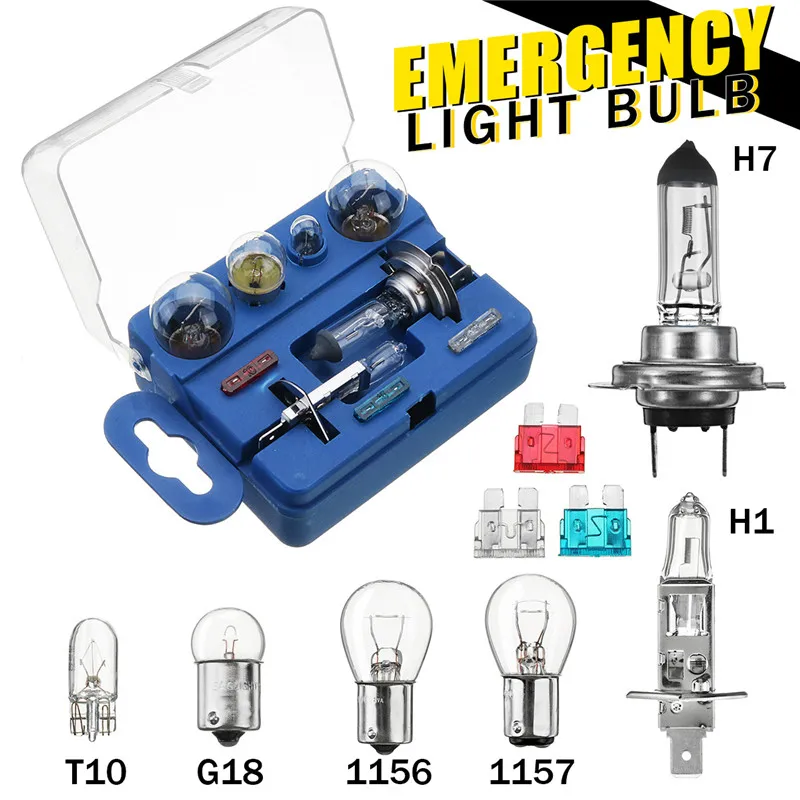 

9Pcs 1156 1157 Auto Halogen Spare light bulb Emergency Lamp T10 H1 H7 Fog Light Turn Lamp Headlight bulb FUSE Kit