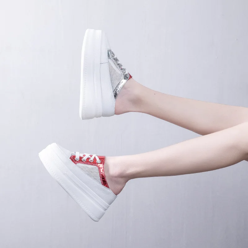 

Cover Toe House Slippers Platform Shoes Increased Internal Med Luxury Slides Slipers Women Flat Designer 2021 Summer Fashion Fre