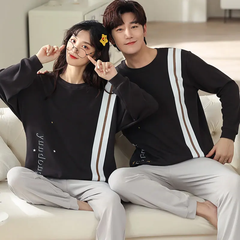 Новинка 2021 осенне-зимние хлопковые Пижамные комплекты для влюбленных стильная
