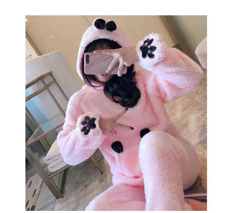 Женская теплая фланелевая бархатная Пижама милый комплект домашней одежды для