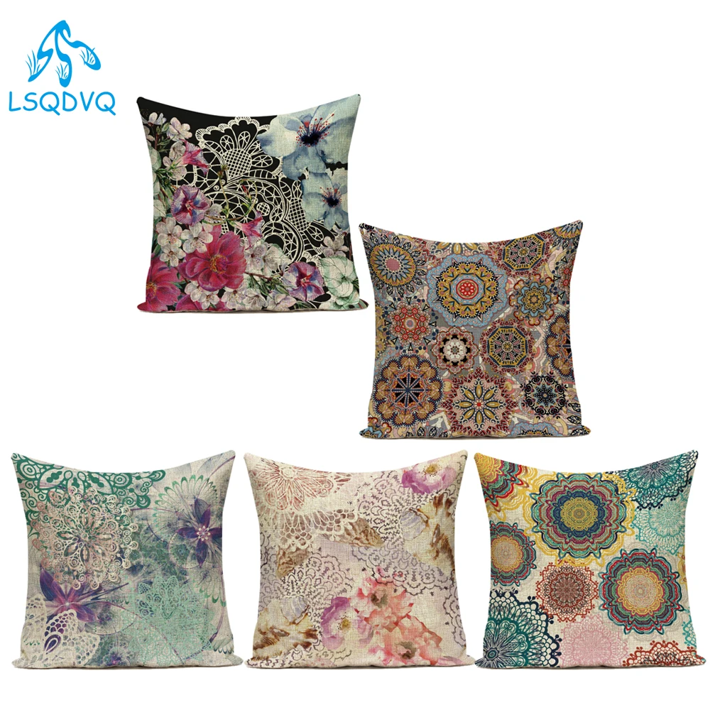 

Декоративные диванные подушки Чехол Винтаж Стиль цветок с цветочным принтом в богемном стиле Мандала полиэстер с геометрическим принтом д...