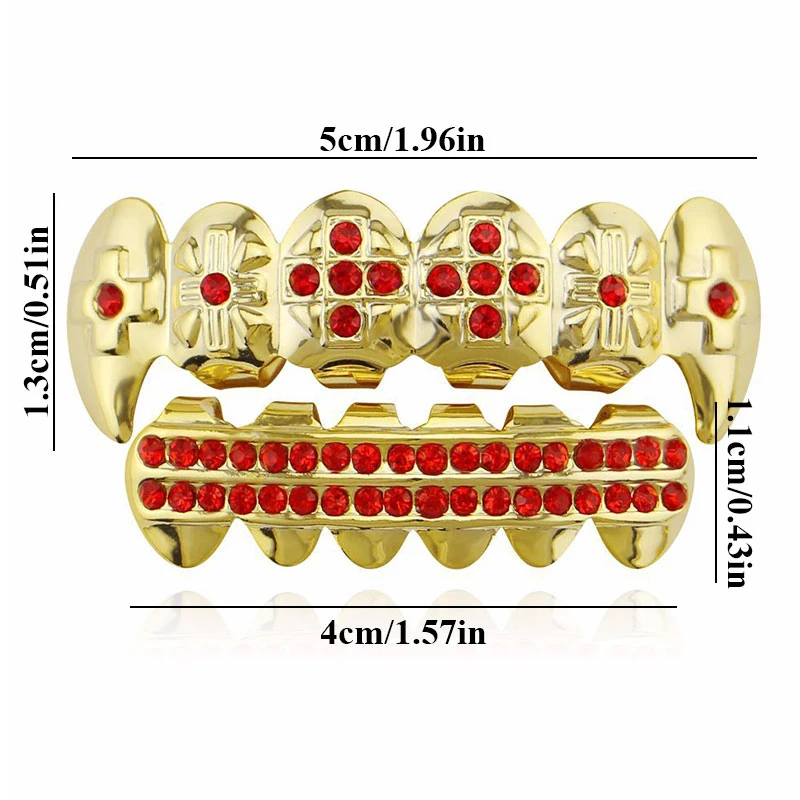 

Gold Iced Out Cubic Zirconia Grillz Brace Punk Hip Hop Up Bottom Dental Mouth Fang Grills Vampire Tooth Cap Cosplay Rap Jewelry